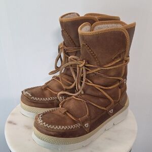 Manitobah Women’s Brown Suede Lace-Up Winter Boots with Shearling Trim Size 5
